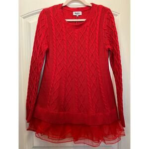 NWT Military Hippie Women’s Crew Neck Long Sleeve Ruffles Sweater Size L/XL Red